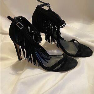 Stuart Weitzman Black Fringe Women's Sandals